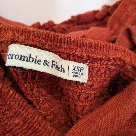 Abercrbie & Fitch Linen Blend Burnt Orange Smocked Mini Dress | Xs Petite - Picture 5 of 6